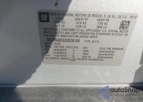 2013 Cadillac Srx Standard из США, поврежденный, VIN 3GYFNAE3XDS536158